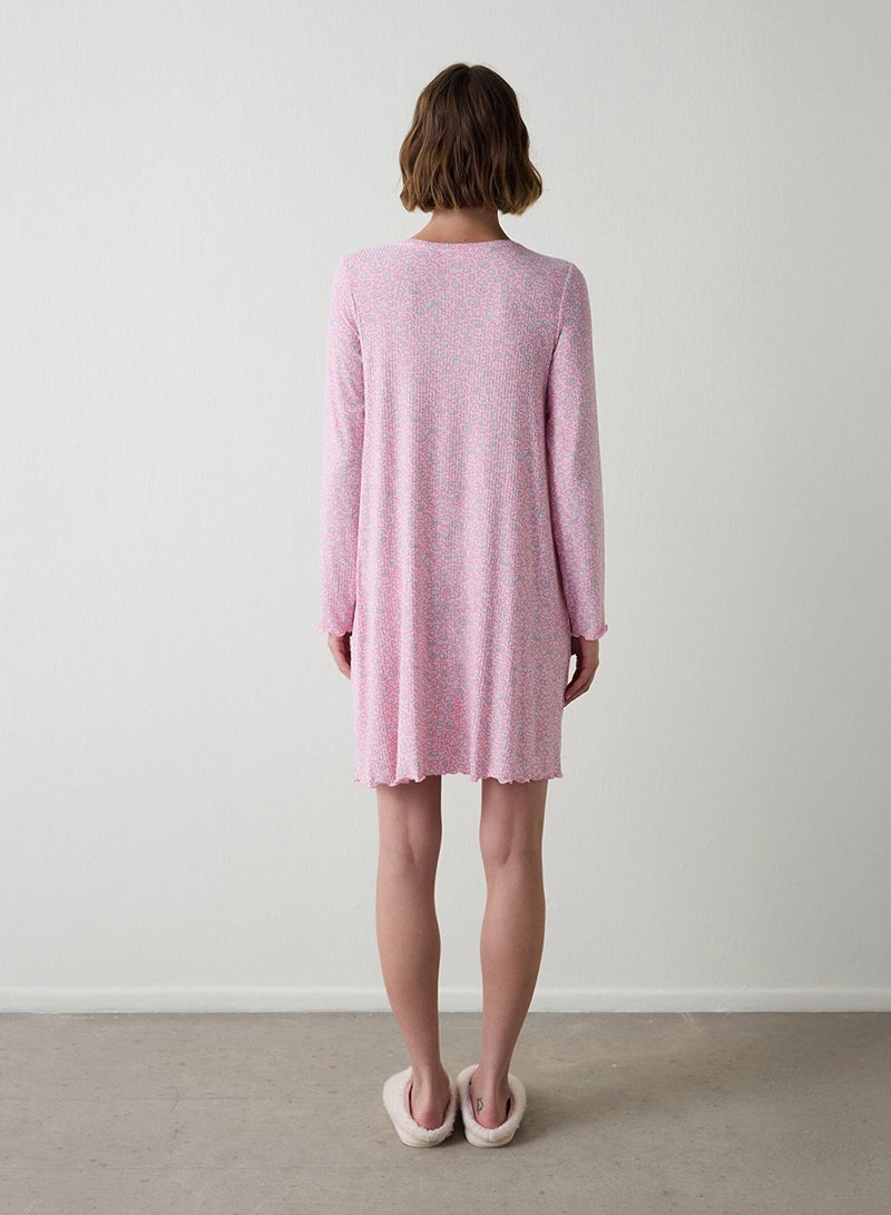 بنتي قميص نوم طويل بأكمام طويلة بنقش زهري - Image 5